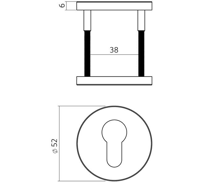 Cilinderrozetten verdekt ø52x6mm PVD messing mat