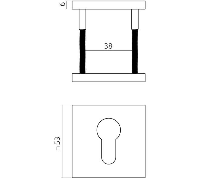 Cilinderrozetten verdekt 53x53x6mm PVD antraciet