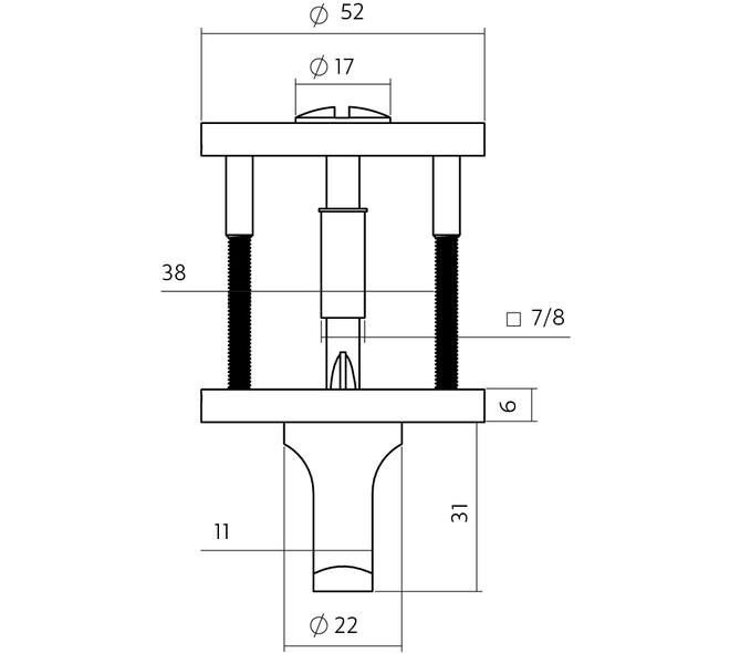 WC-sluiting verdekt ø52x6mm met stift 6-8mm PVD brons