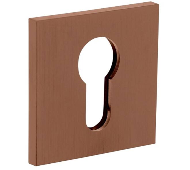 Olivari pc-rozet vierkant 51x5mm met nokken en doorgaande bevestiging Koper mat titaan PVD