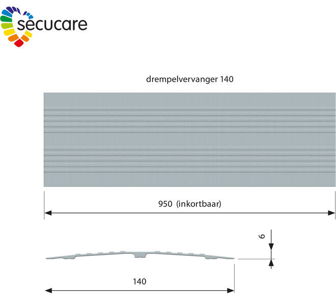 SecuCare Drempelvervanger 14cm, L 95 cm blank geanodiseerd