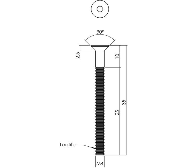 BI6K schroef PK RVS A4  dd.38-43mm voor Flush plaatschilden en plaatrozetten met borgmiddel loctite Bi6ksleutel 3.0mm