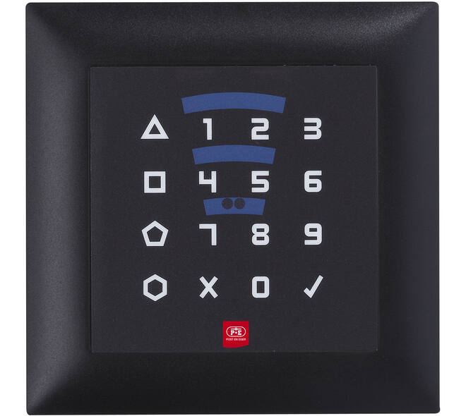 E-lezer RFID/Code binnen (IP 40) remote 12-24v inbouw  zwarte PVC rand/ zwart front