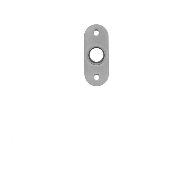 RVS geborsteld krukrozet met easyfix lager 16mm ovaal 70x28x2mm opschroevend met bevestigingsgaten M4 h.o.h. 50mm. EN1906 Klasse 4 goedgekeurd voor rook en brandwerende deuren volgens Din18273