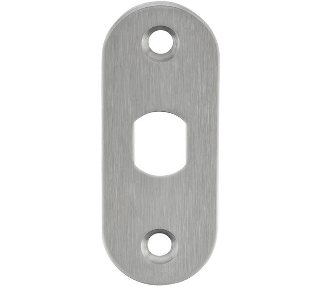 RVS rozet met Q-gat voor vaste knop ovaal 70x28x2mm opschroevend met bevestigingsgaten  M4 h.o.h. 50mm
