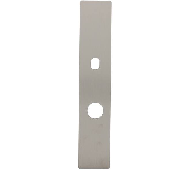RVS flush rechthoek langschild RC74 met Q-gat voor vaste knop en 3 draadbussen M4 240x45x2mm