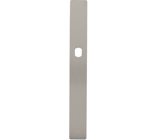 RVS flush rechthoek smalschild BL met Q-gat voor vaste knop en 3 draadbussen M4 240x30x2mm