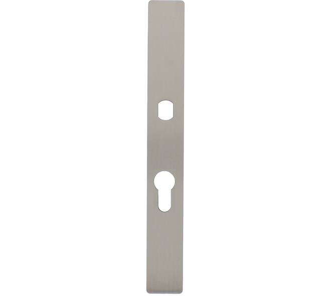 RVS flush rechthoek smalschild PC92 met Q-gat voor vaste knop en 3 draadbussen M4 240x30x2mm
