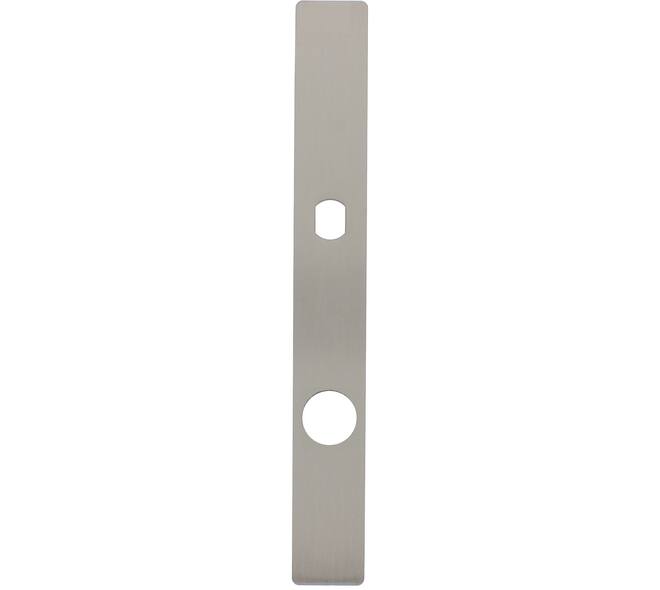 RVS flush rechthoek smalschild RC94 met Q-gat voor vaste knop en 3 draadbussen M4 240x30x2mm