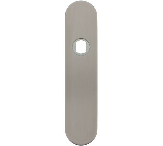 RVS afgerond klikschild 177x40x8mm BL Q-gat voor vaste knop montage met stalen basisschild nokdeel M4