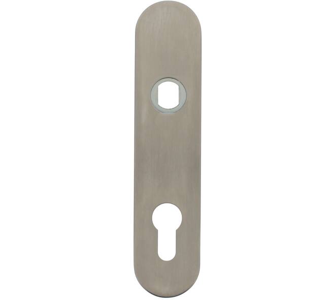 RVS afgerond klikschild 177x40x8mm PC72 Q-gat voor vaste knop montage met stalen basisschild nokdeel M4