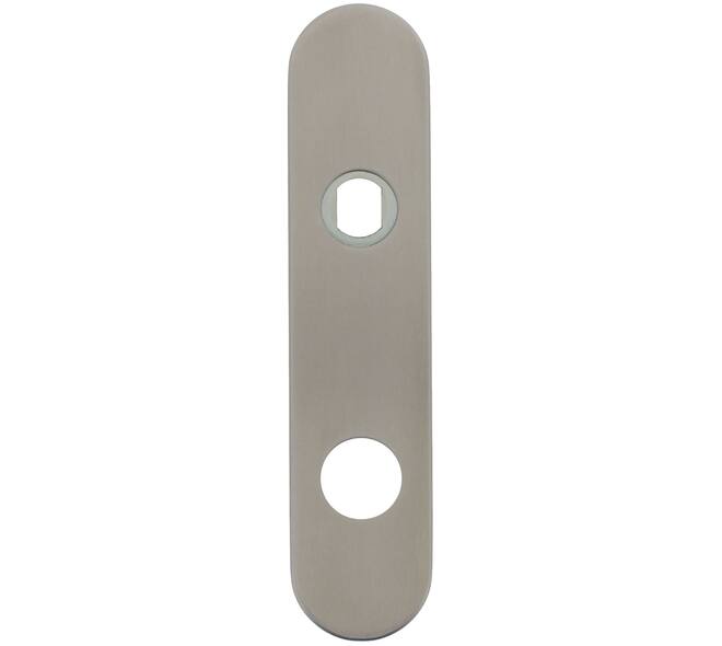 RVS afgerond klikschild 177x40x8mm RC74 Q-gat voor vaste knop montage met stalen basisschild nokdeel M4