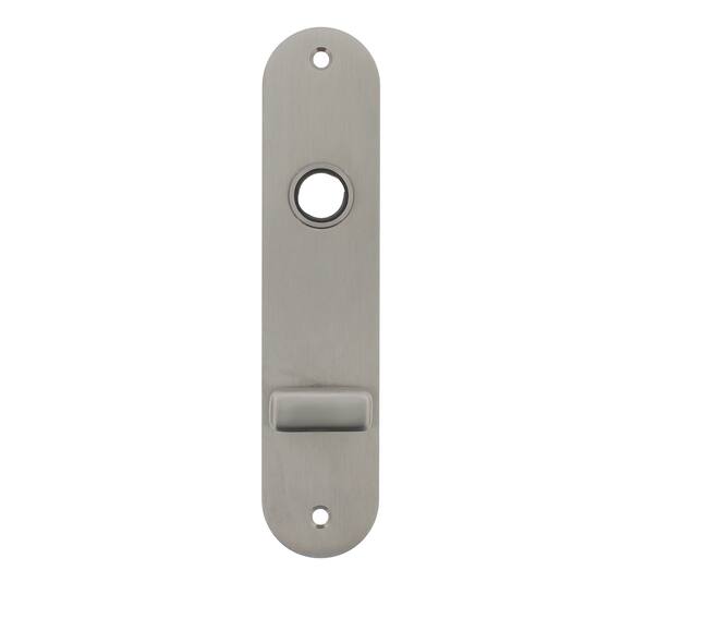 RVS flush afgerond kortschild WC knop O63/8 met 2 bevestigingsgaten 4mm easyfix 180x40x2mm
