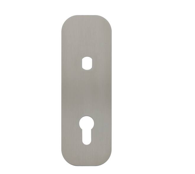 RVS flush afgerond kortschild breed PC55 met Q-gat en 2 draadbussen M4 180x60x2mm
