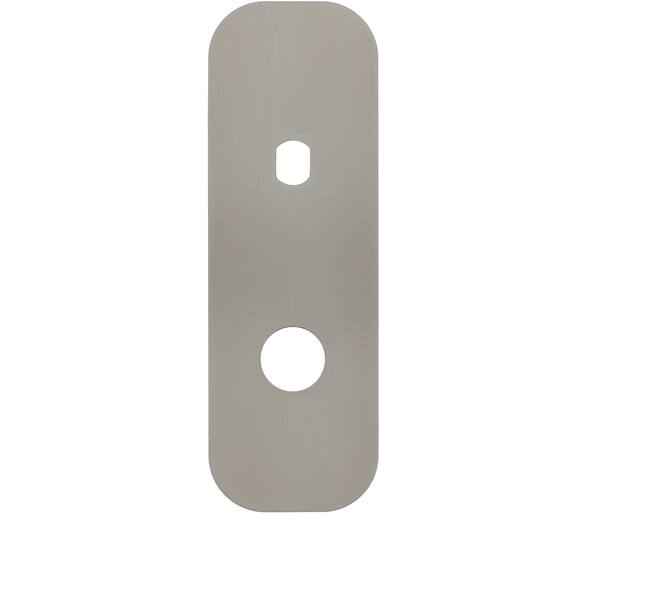 RVS flush afgerond kortschild breed RC74 met Q-gat en 2 draadbussen M4 180x60x2mm