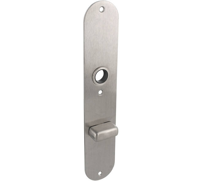 RVS flush afgerond langschild met WC knopje O72/8 met 3 bevestigingsgaten 4mm easyfix 240x45x2mm EN1906-kl.4