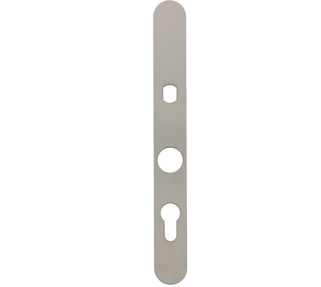 Smalschild RVS afgerond m.Q gat RC60/PC108 255x32x2mm voor vaste knop met 2 draadbussen M4