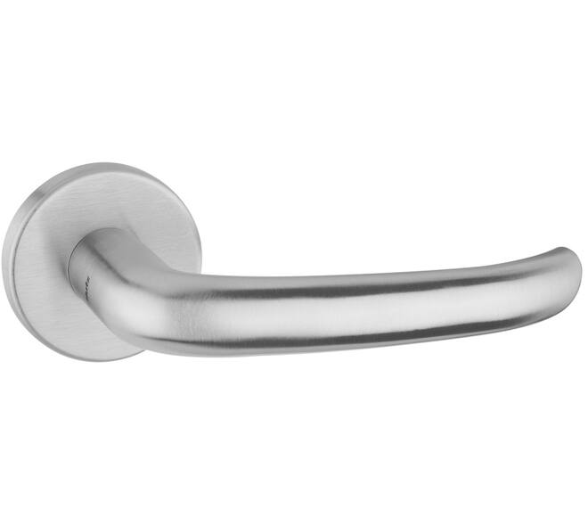 Deurkrukken sabelmodel massief roestvast staal 135x58mm Ø22mm, met krukstift 8x84mm geschikt voor deur- en beslagdikte van 44-69mm.