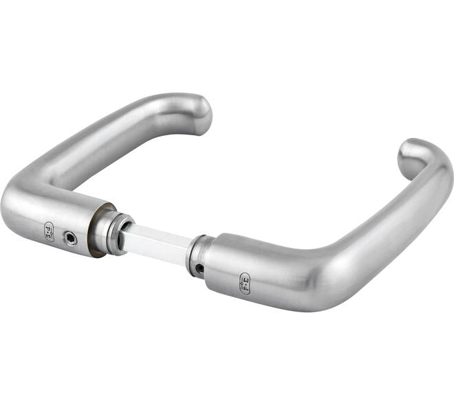 Deurkrukken sabelmodel massief roestvast staal 126x49mm, Ø 22mm, met krukstift 8x74mm geschikt voor deur- en beslagdikte van 39-59mm.