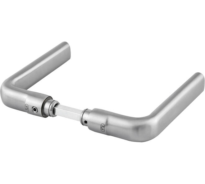 Deurkrukken roestvast staal geborsteld 127x58mm Ø 22mm met krukstift 8x84mm geschikt voor deur- en beslagdikte van 40-69mm.Certificeringen: gebruiks klasse 4 EN 1906: 2002-05, geschikt voor toepassing in rook- en brandwerende deuren DIN 18273: 1997-12.