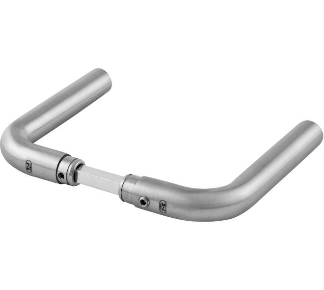 Deurkrukken L-model roestvast staal mat geborsteld 135x61mm, Ø 20mm, met krukstift 9x84mm geschikt voor deur- en beslagdikte van 39-69mm. Certificeringen: gebruiks klasse 4 EN 1906: 2002-05, geschikt voor toepassing in rook- en brandwerende deuren DIN 18273: 1997-12.
