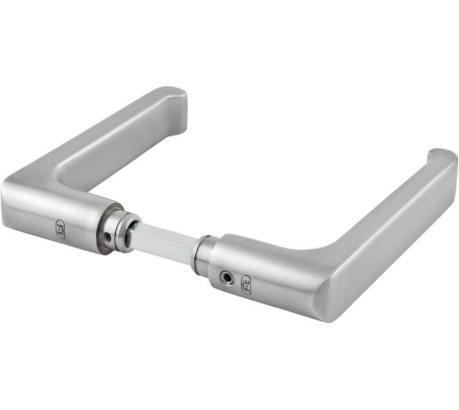 Deurkrukken massief roestvast staal mat geborsteld 125x47mm, Ø 22mm, met krukstift 9x79mm geschikt voor deur- en beslagdikte van 39-64mm. Certificeringen: gebruiks klasse 4 EN 1906: 2002-05, geschikt voor toepassing in rook- en brandwerende deuren DIN 18273: 1997-12.
