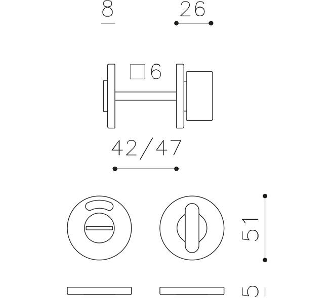 Olivari wc-sluiting Link 6mm stift, rond 51x5mm met venster opschroevend Antraciet mat titaan PVD