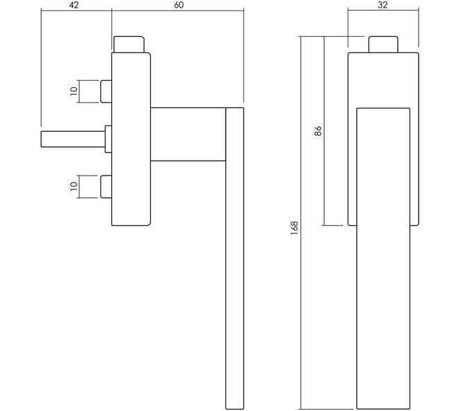 Olivari raamkruk afsluitbaar Diana/Total + rechthoekig rozet 86x32x18mm, stift 7x42mm RVS mat titaan PVD