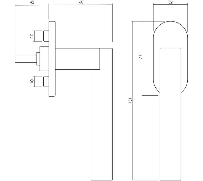 Olivari raamkruk Euclide + rechthoekig rozet 71x32x5mm, stift 7x42mm Chroom mat