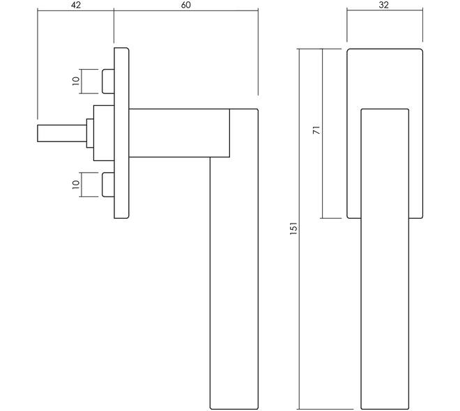 Olivari raamkruk Euclide Q + rechthoekig rozet 71x32x5mm, stift 7x42mm Chroom