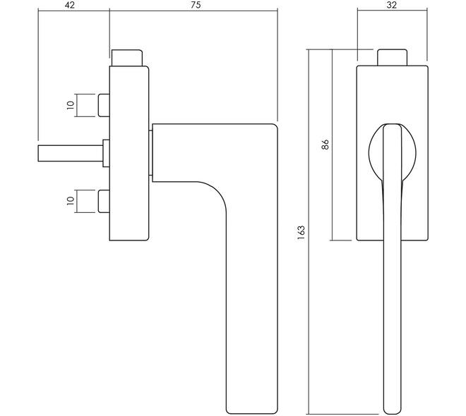 Olivari raamkruk afsluitbaar Lotus Q + rechthoekig rozet 86x32x18mm, stift 7x42mm RVS mat titaan PVD