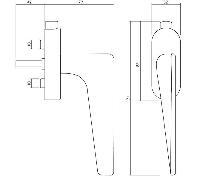 Olivari raamkruk afsluitbaar Twist + ovaal rozet 87x32x18mm, stift 7x42mm RVS mat titaan PVD
