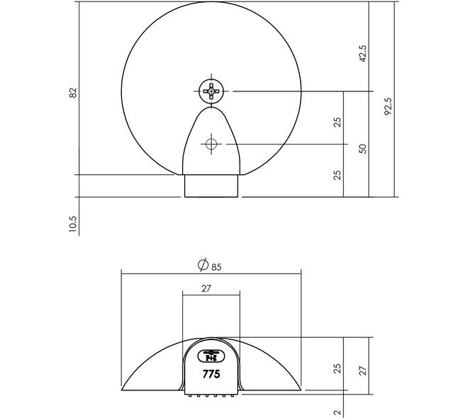 vloer deurbuffer RVS schildpadmodel rond 85mm - hoog 25mm u kunt deze verhogen met de KN-0776-000-900 rubber verhogingschijf 84x12mm ( apart bestellen)