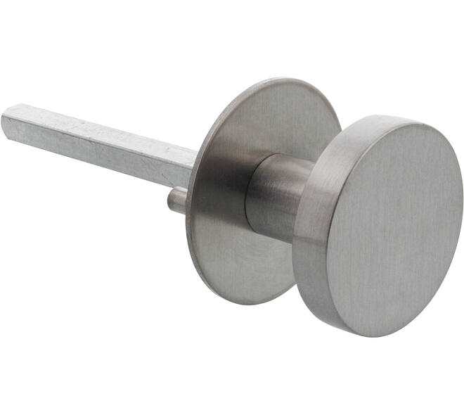 Vaste knop Ø50x10  op ronde rozet Ø55x2mm met draadbussen en inclusief wisselstift 8mm