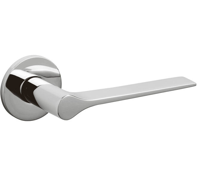 Olivari deurkruk Lama L + ronde geveerde rozet 51x5mm met nokken en doorgaande bevestiging Chroom