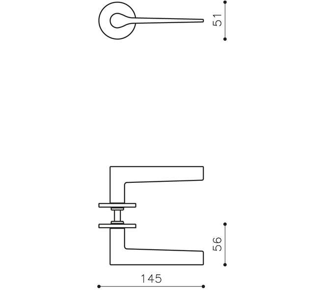 Olivari deurkruk Lama L + ronde geveerde rozet 51x5mm met nokken en doorgaande bevestiging Antraciet mat titaan PVD