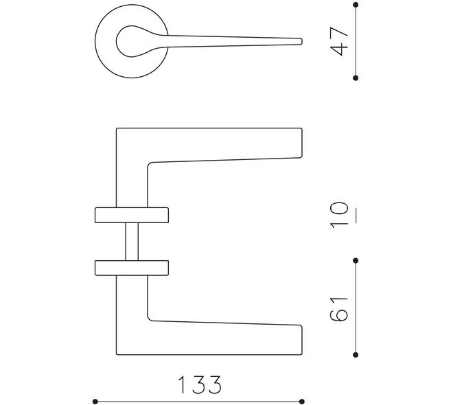 Olivari deurkruk Lama + ronde geveerde rozet 47x10mm opschroevende bevestiging Messing mat titaan PVD