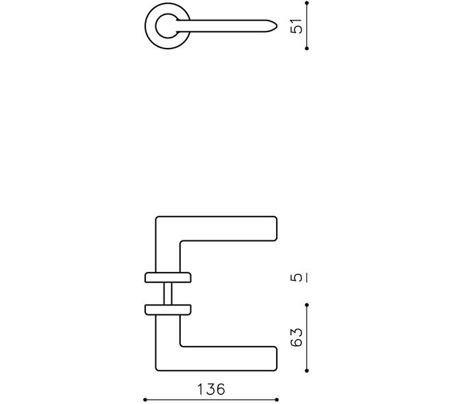 Olivari deurkruk Tecno + ronde geveerde rozet 51x5mm met nokken en doorgaande bevestiging Messing mat titaan PVD