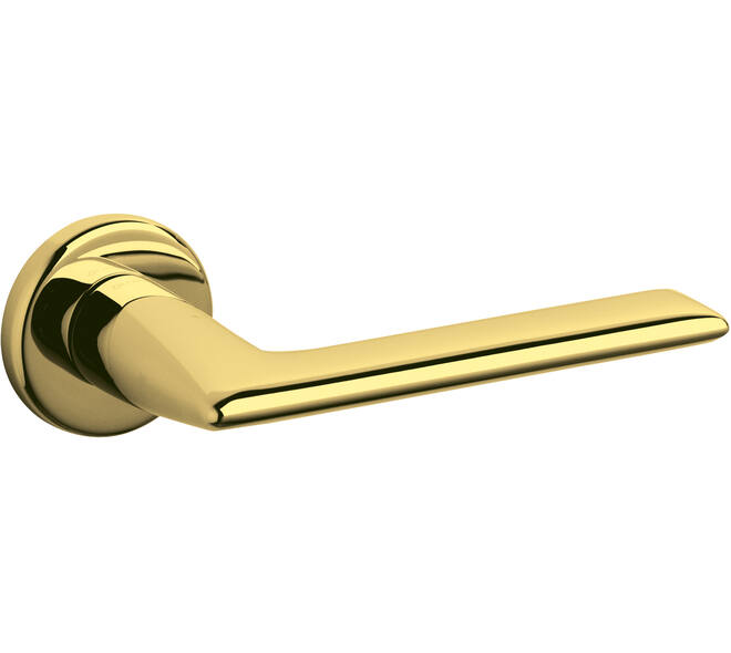 Olivari deurkruk Tecno + ronde geveerde rozet 51x5mm met nokken en doorgaande bevestiging Messing titaan PVD