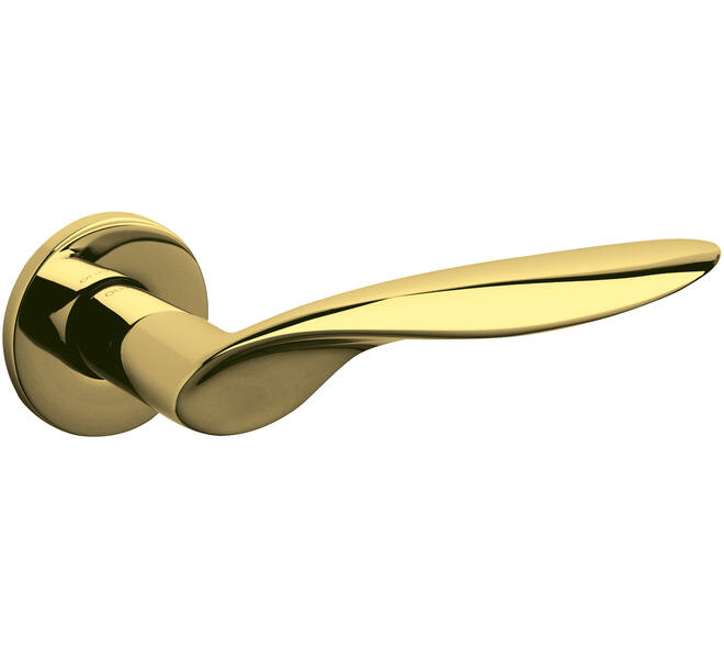 Olivari deurkruk Wind + ronde geveerde rozet 51x5mm met nokken en doorgaande bevestiging Messing titaan PVD