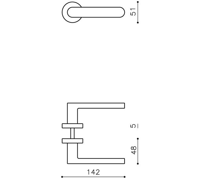 Olivari deurkruk Link + ronde geveerde rozet 51x5mm met nokken en doorgaande bevestiging Chroom mat