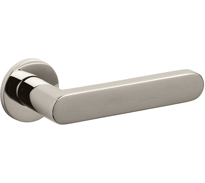 Olivari deurkruk Link + ronde geveerde rozet 51x5mm met nokken en doorgaande bevestiging Nikkel titaan PVD
