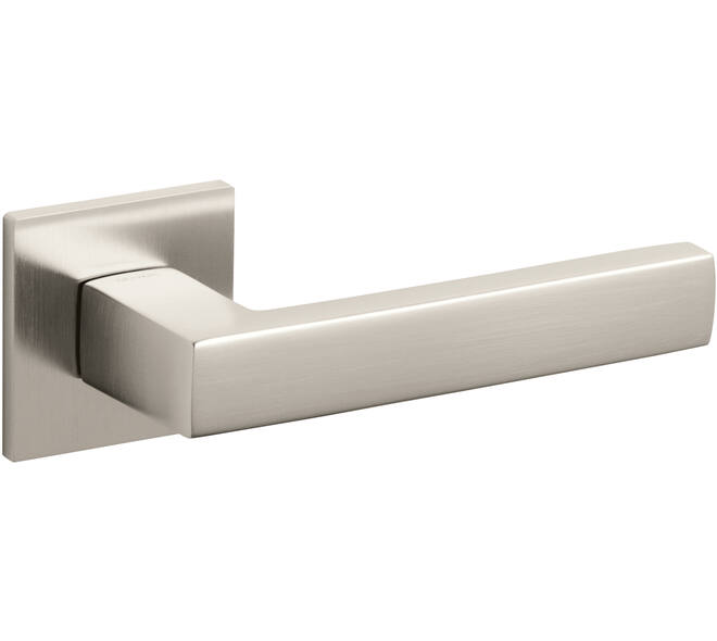 Olivari deurkruk Planet Q + vierkant geveerde rozet 51x5mm met nokken en doorgaande bevestiging Nikkel mat titaan PVD