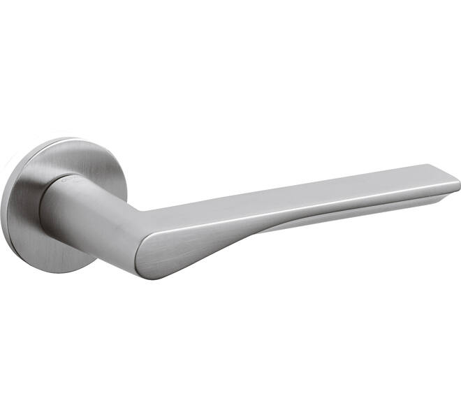 Olivari deurkruk Fin + ronde geveerde rozet 51x5mm met nokken en doorgaande bevestiging Chroom mat
