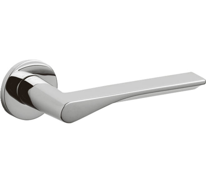 Olivari deurkruk Fin + ronde geveerde rozet 51x5mm met nokken en doorgaande bevestiging Chroom