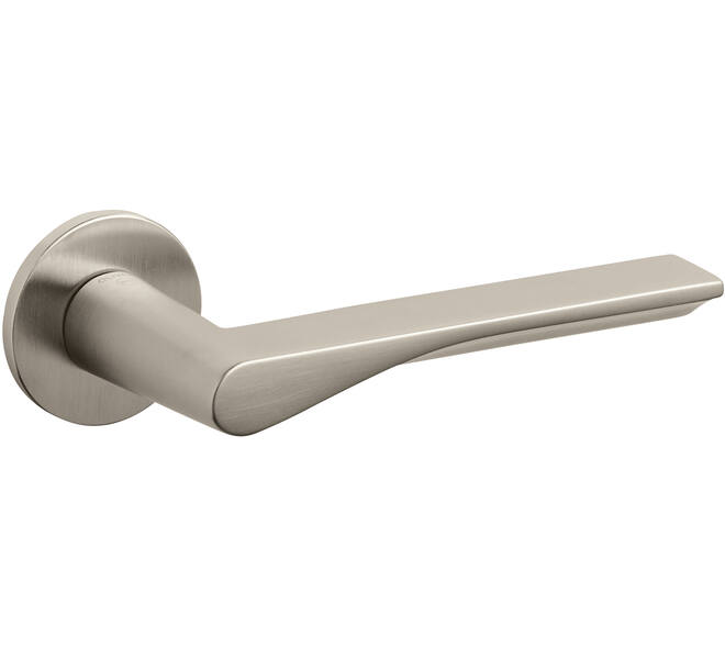 Olivari deurkruk Fin + ronde geveerde rozet 51x5mm met nokken en doorgaande bevestiging Nikkel mat titaan PVD