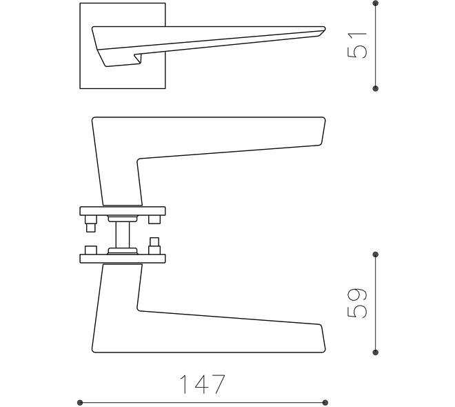Olivari deurkruk Denver + vierkant geveerde rozet 51x5mm met nokken en doorgaande bevestiging RVS mat titaan PVD