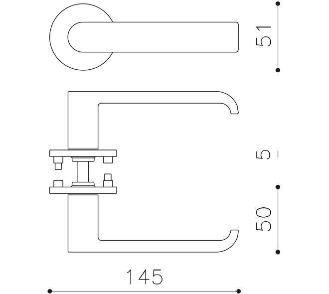 Olivari deurkruk Beta + ronde geveerde rozet 51x5mm met nokken en doorgaande bevestiging chroom