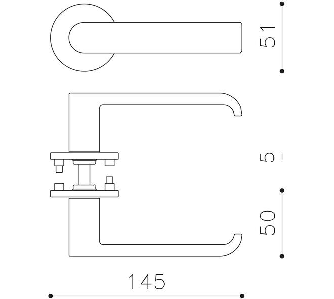 Olivari deurkruk Beta + ronde geveerde rozet 51x5mm met nokken en doorgaande bevestiging Antraciet mat titaan PVD