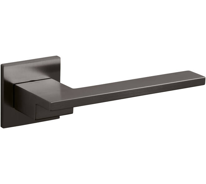 Olivari deurkruk Living + vierkant geveerde rozet 51x5mm met nokken en doorgaande bevestigingv Antraciet mat titaan PVD